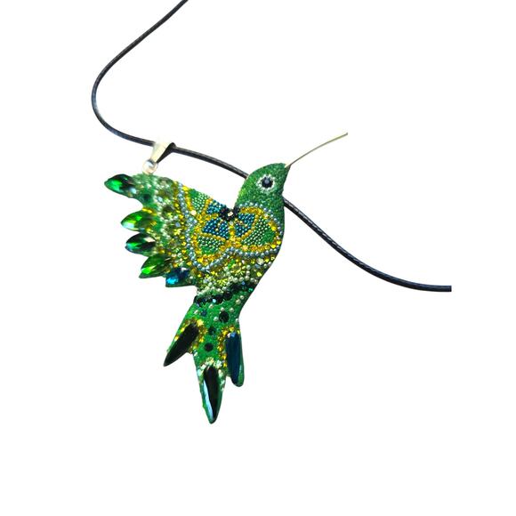 Rubylishious
Silver set of earrings and pendant green humming bird shape with b - Picture 2 of 2